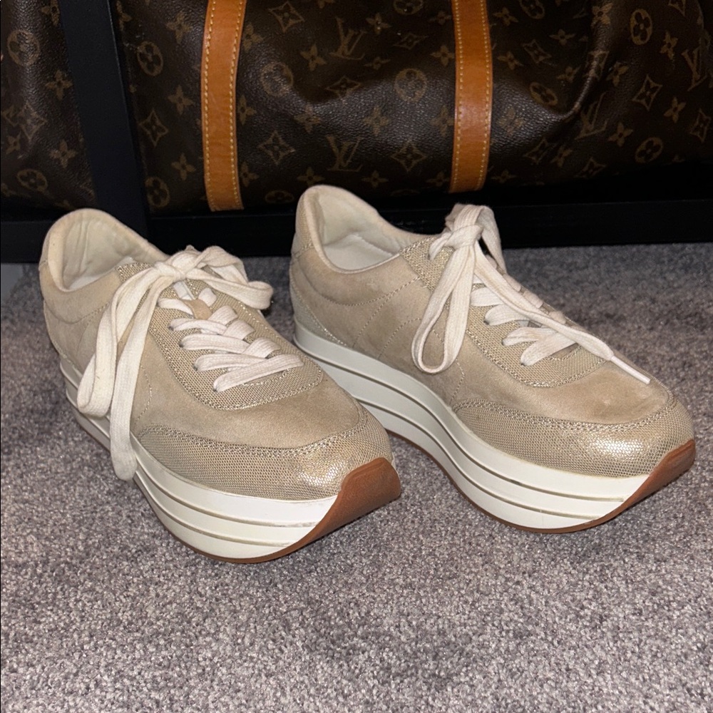 Zara Gold & Beige Platform Sneakers